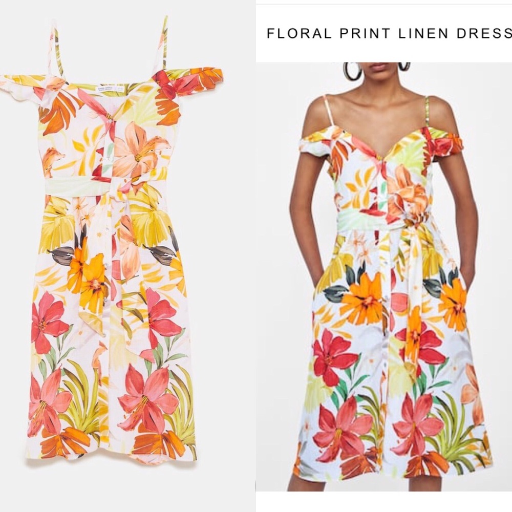 Zara Floral Print Linen Dress